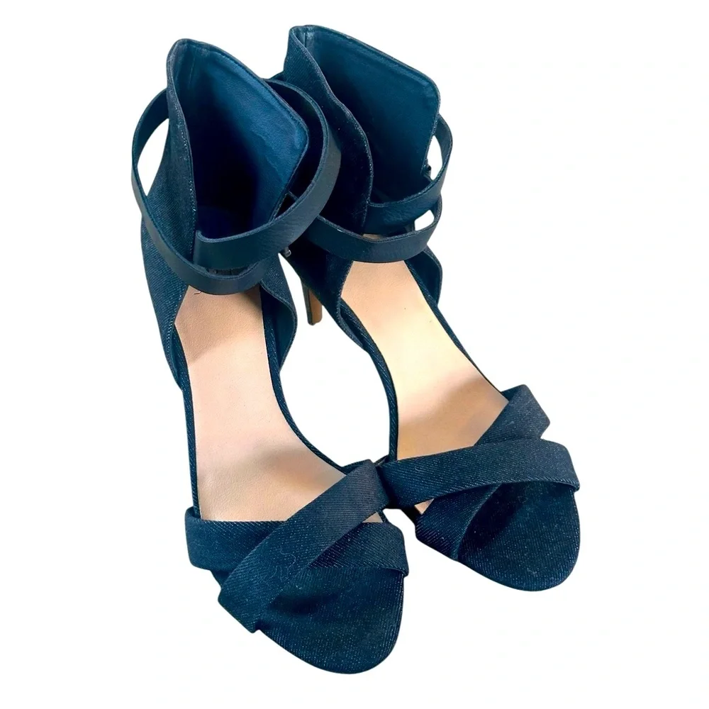 Joe's Jeans Marcy Black Denim Sandals Wrap Ankle Strap Closed Back Size 6.5